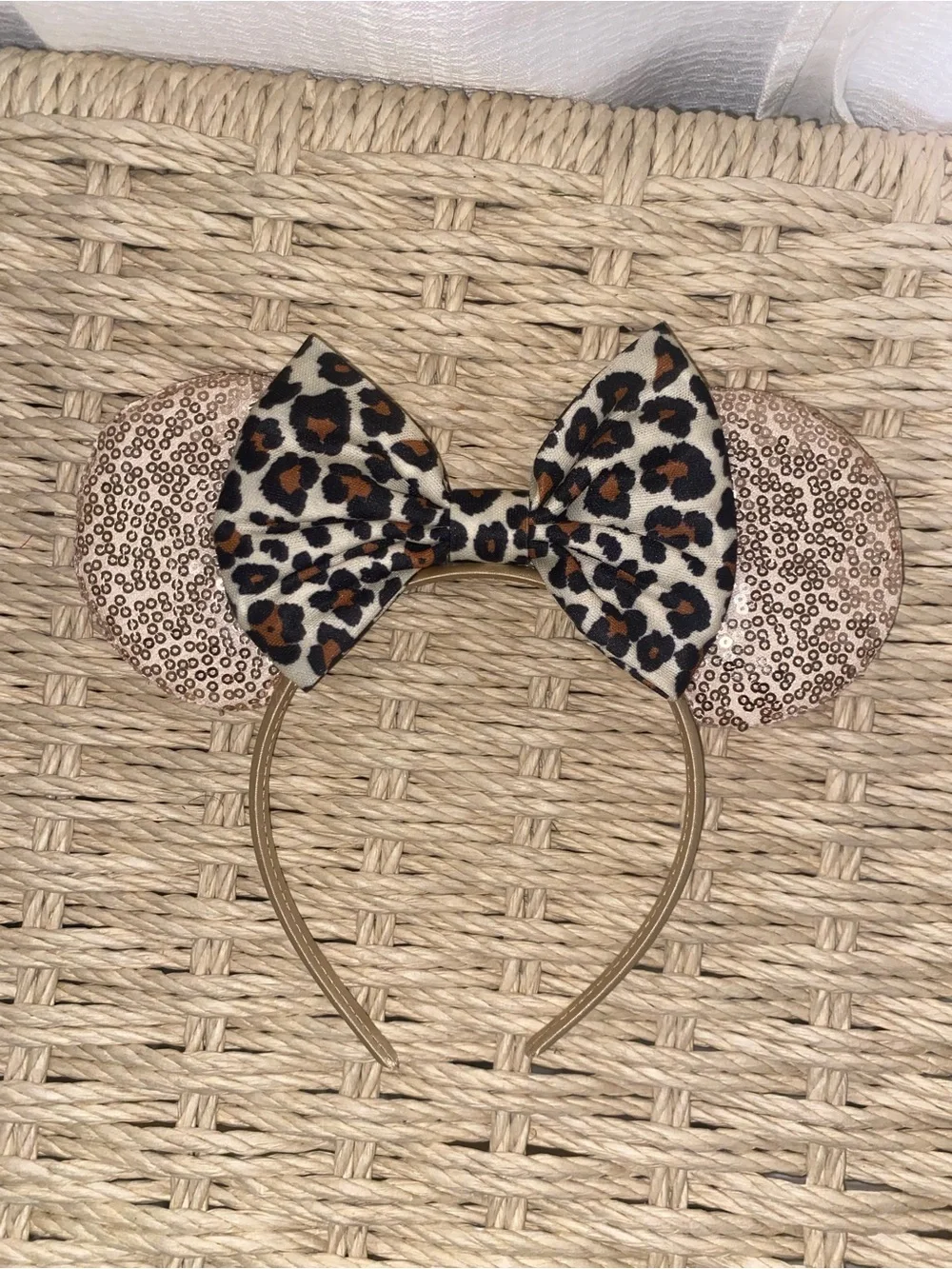Leopard Print Bow Kids Headband with Sequin Ears